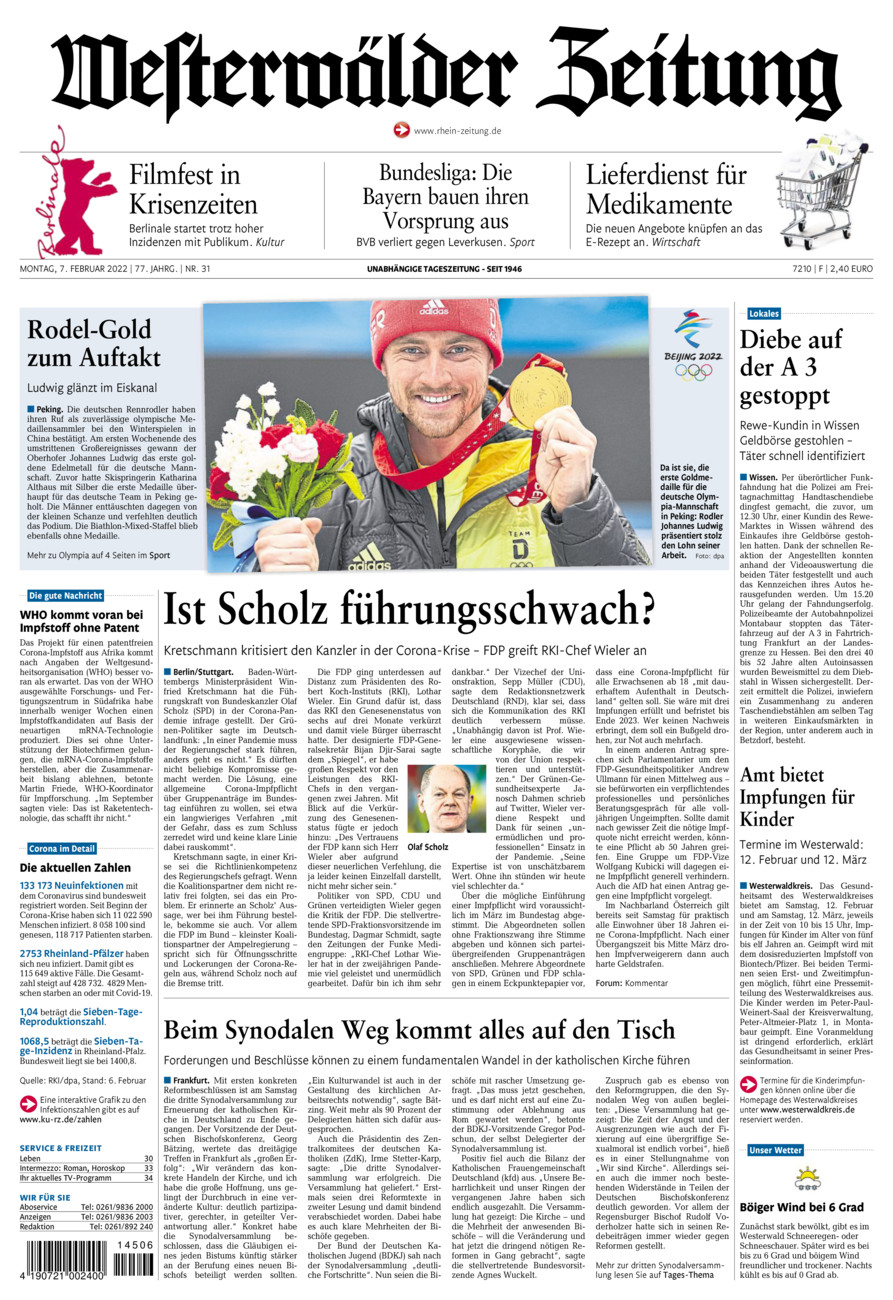Westerwälder Zeitung vom Montag, 07.02.2022