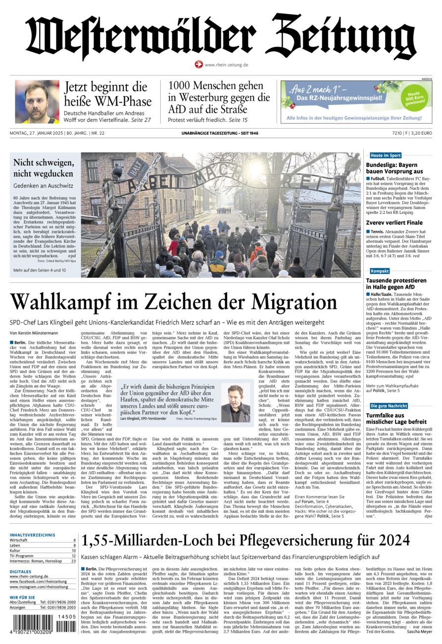 Westerwälder Zeitung vom Montag, 27.01.2025