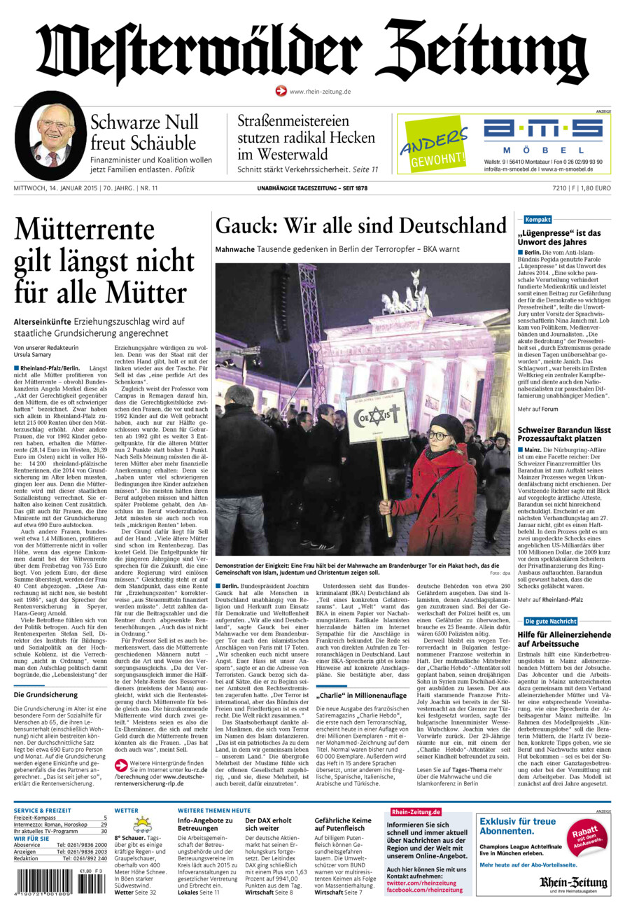 Westerwälder Zeitung vom Mittwoch, 14.01.2015