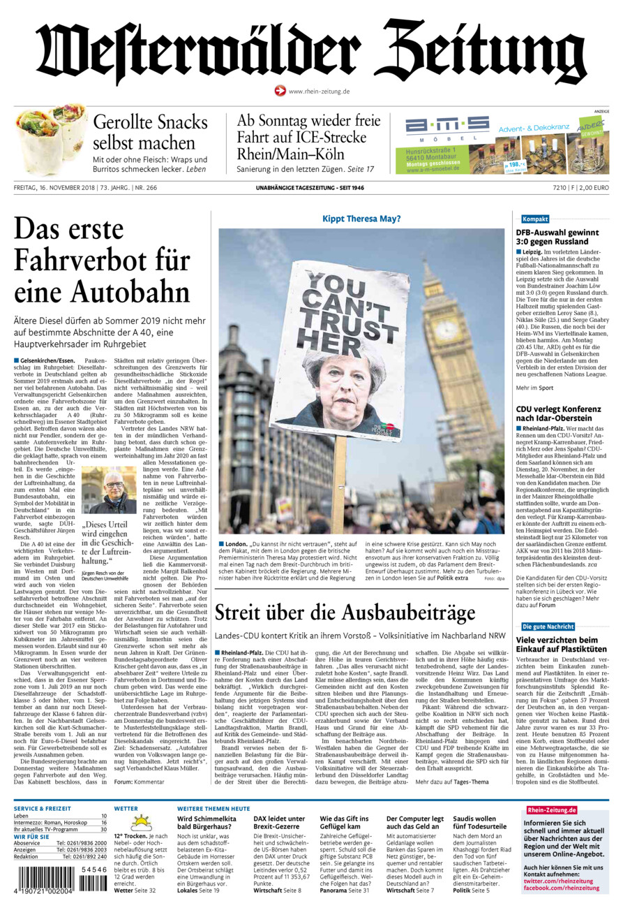 Westerwälder Zeitung vom Freitag, 16.11.2018