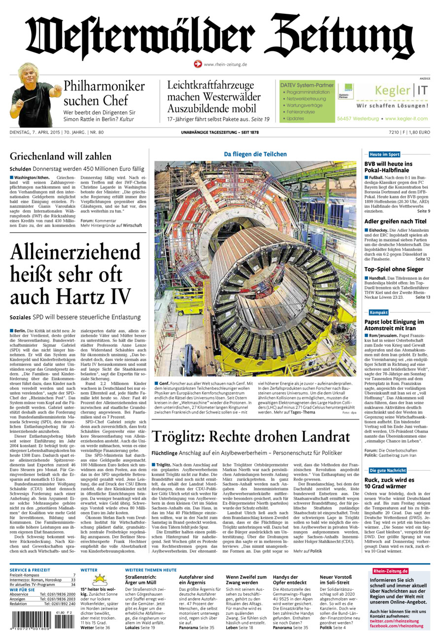 Westerwälder Zeitung vom Dienstag, 07.04.2015