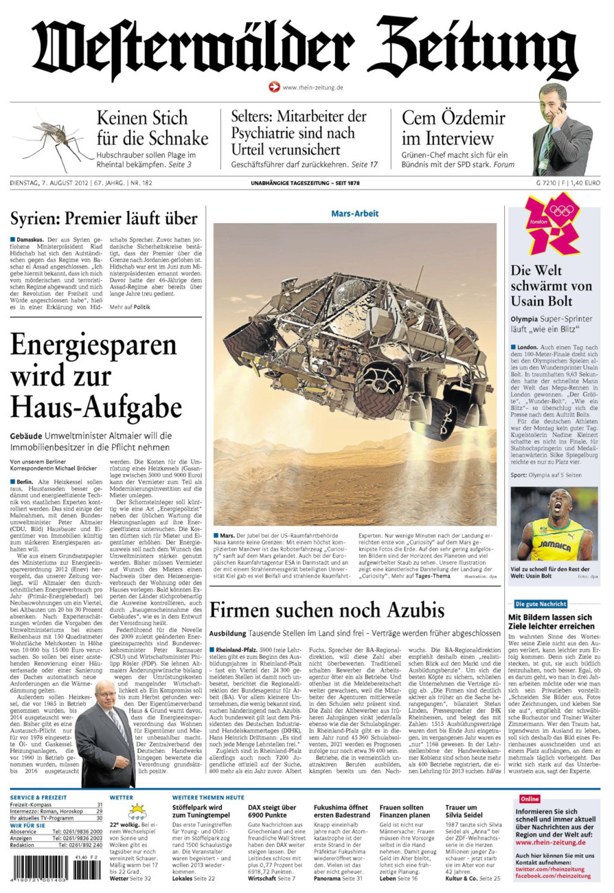 Westerwälder Zeitung vom Dienstag, 07.08.2012