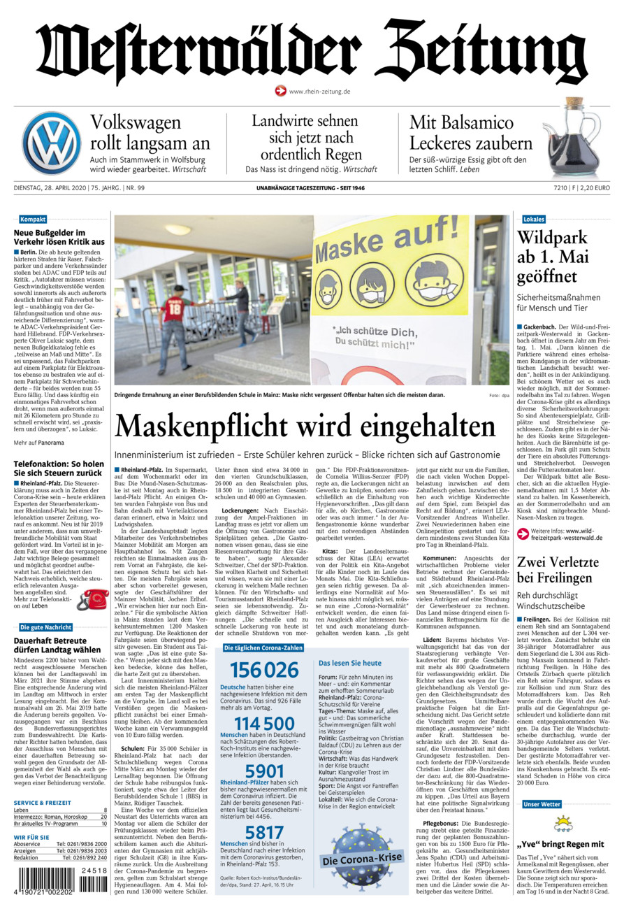 Westerwälder Zeitung vom Dienstag, 28.04.2020