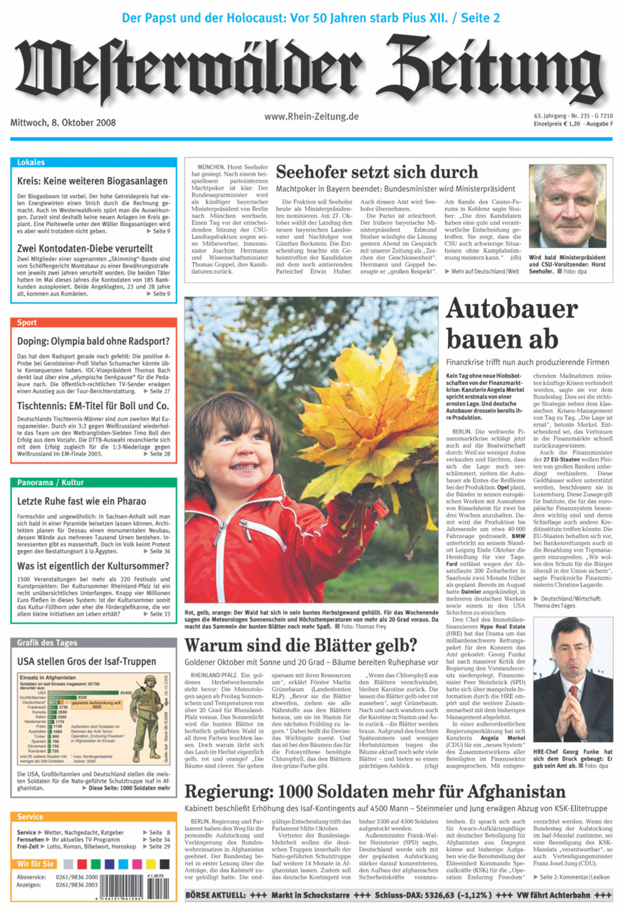Westerwälder Zeitung vom Mittwoch, 08.10.2008