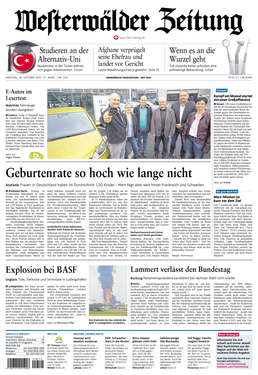 Westerwälder Zeitung vom Dienstag, 18.10.2016