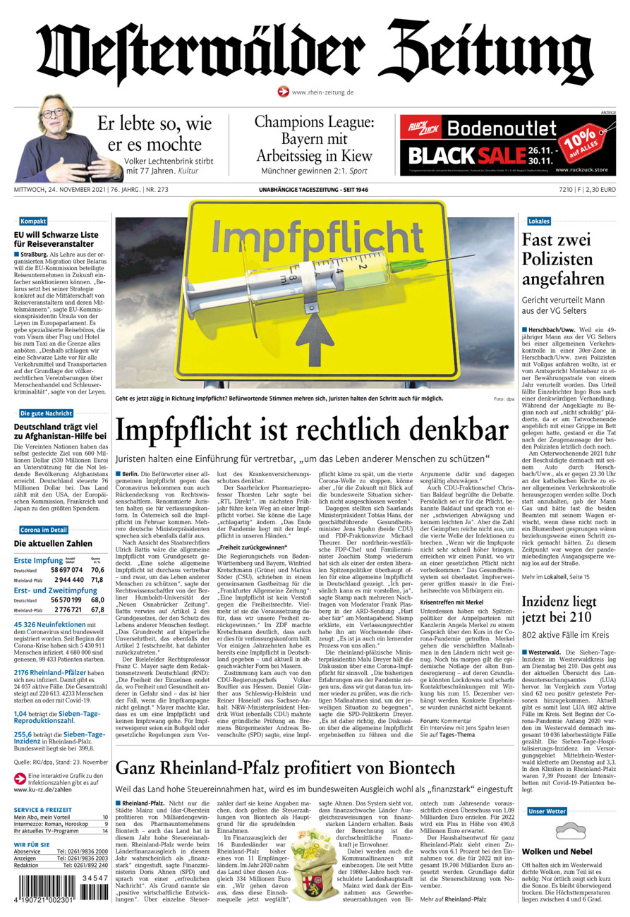 Westerwälder Zeitung vom Mittwoch, 24.11.2021