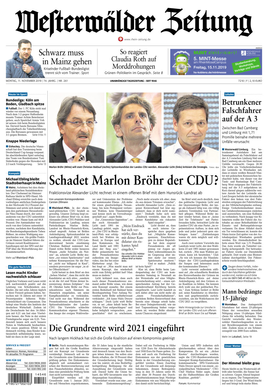 Westerwälder Zeitung vom Montag, 11.11.2019