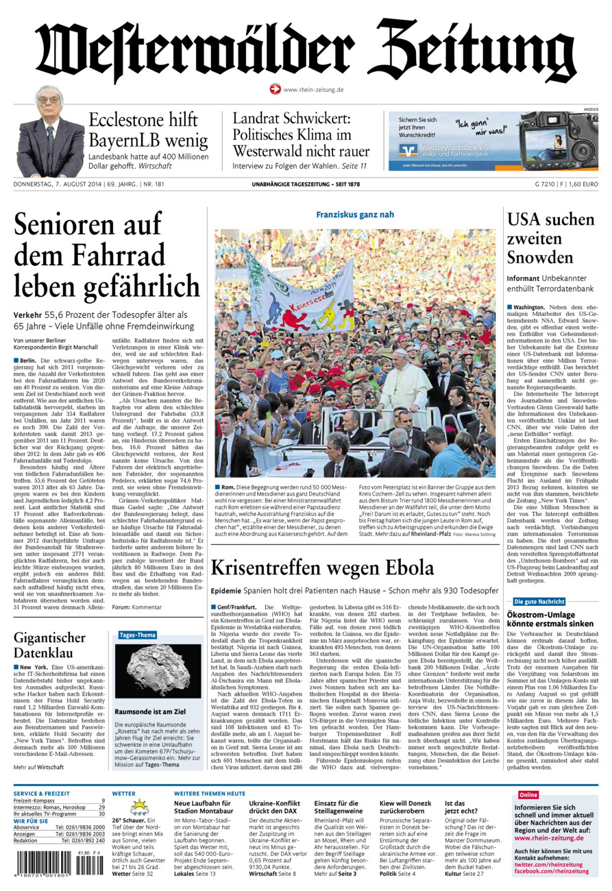 Westerwälder Zeitung vom Donnerstag, 07.08.2014