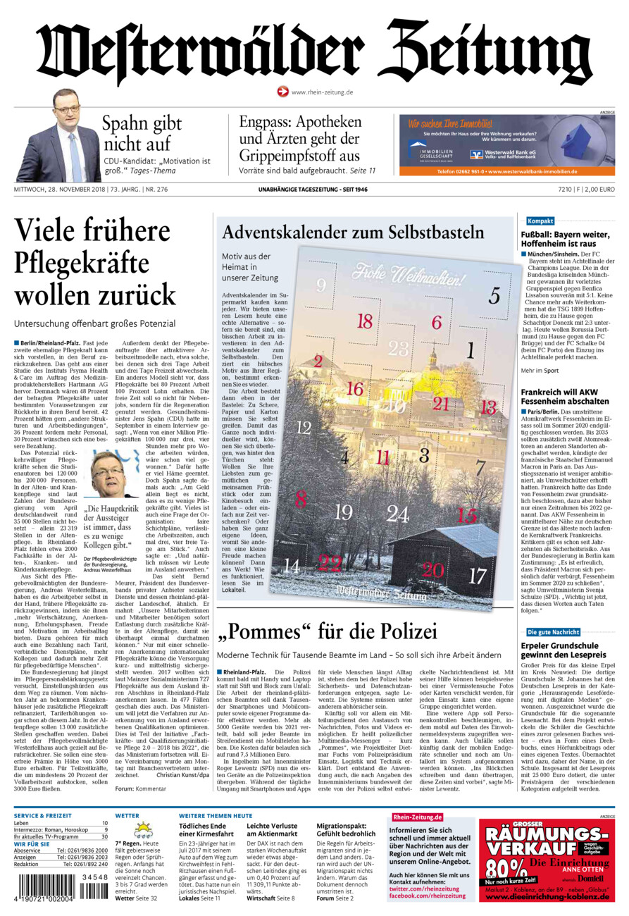Westerwälder Zeitung vom Mittwoch, 28.11.2018