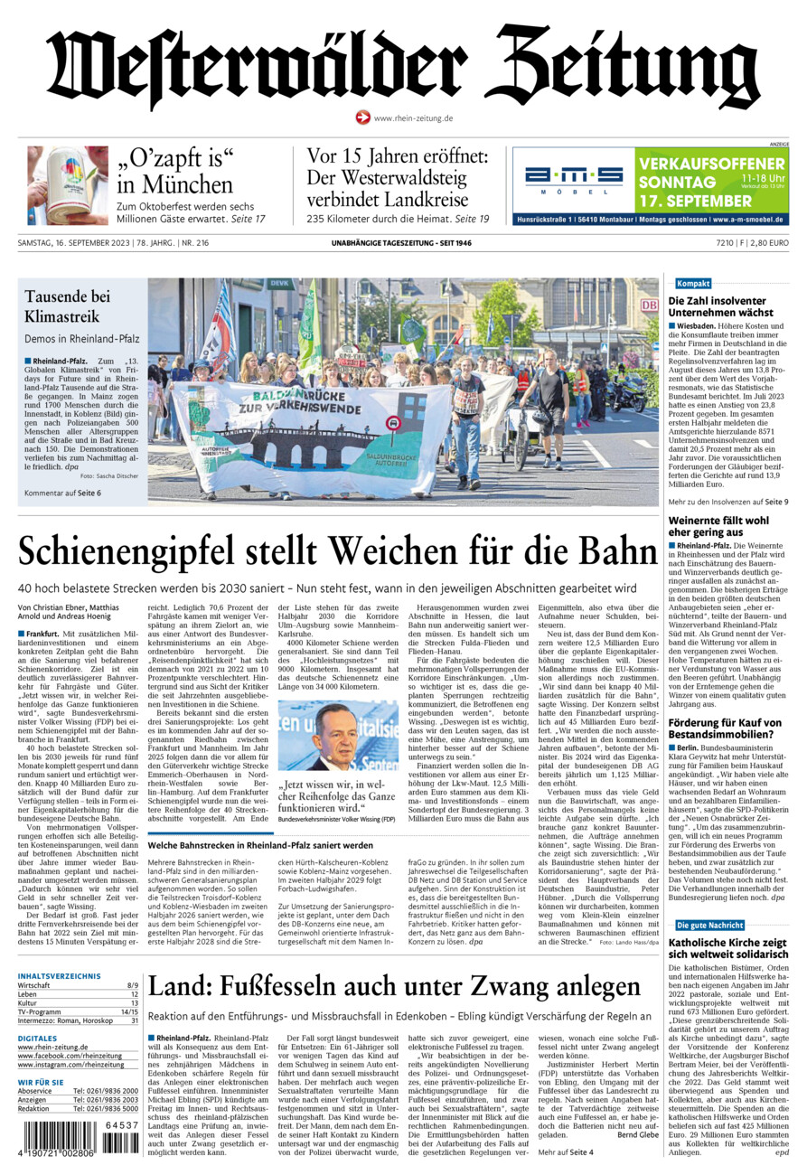 Westerwälder Zeitung vom Samstag, 16.09.2023