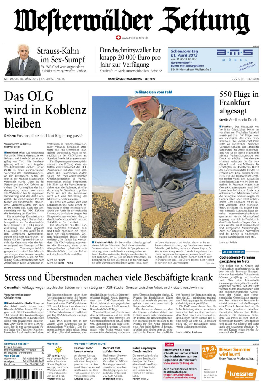 Westerwälder Zeitung vom Mittwoch, 28.03.2012