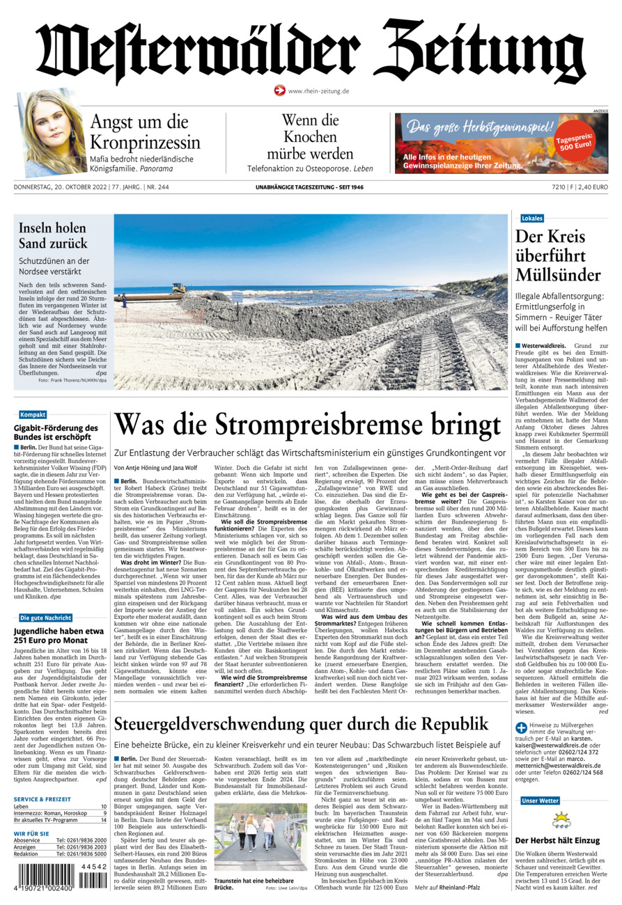 Westerwälder Zeitung vom Donnerstag, 20.10.2022