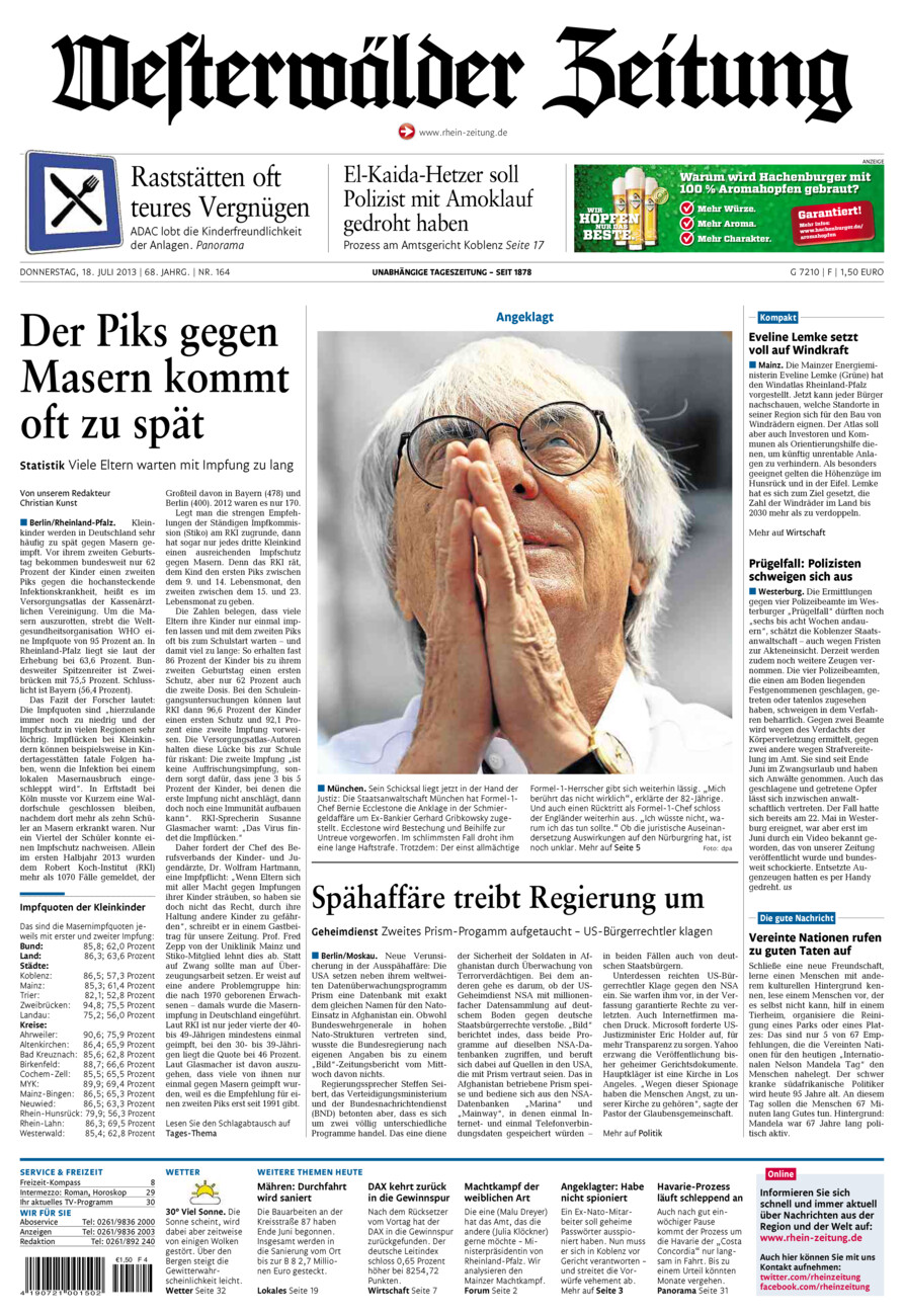 Westerwälder Zeitung vom Donnerstag, 18.07.2013