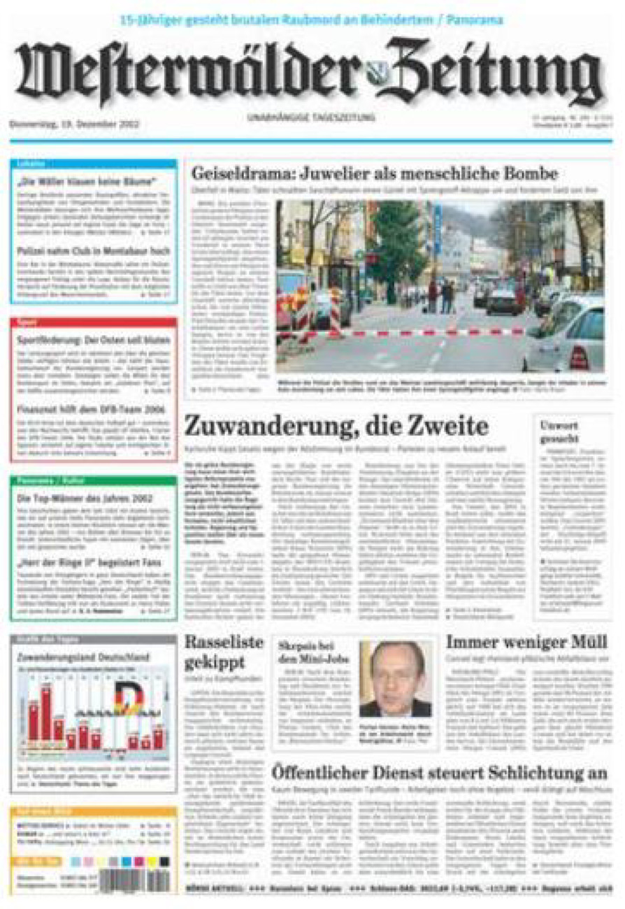 Westerwälder Zeitung vom Donnerstag, 19.12.2002