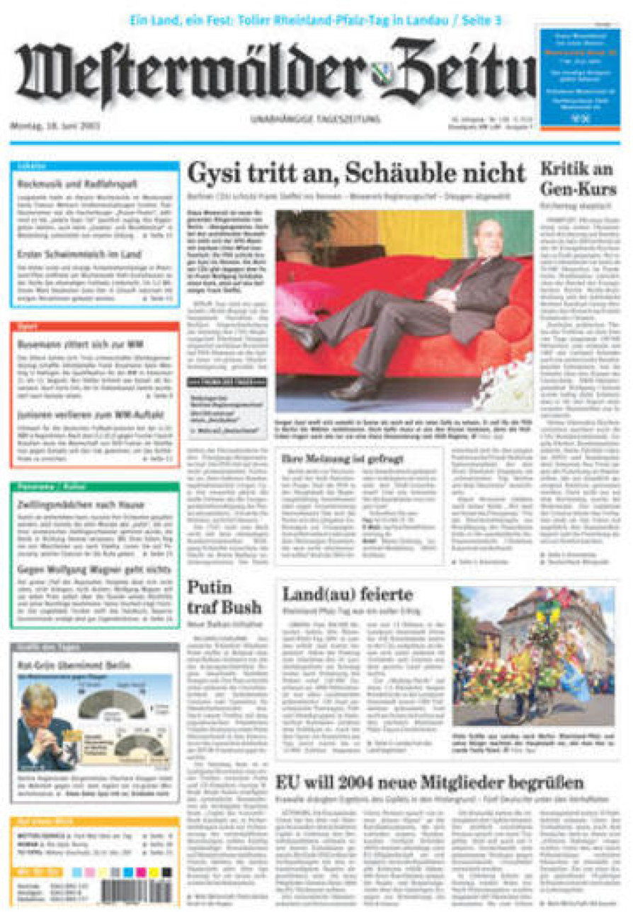 Westerwälder Zeitung vom Montag, 18.06.2001