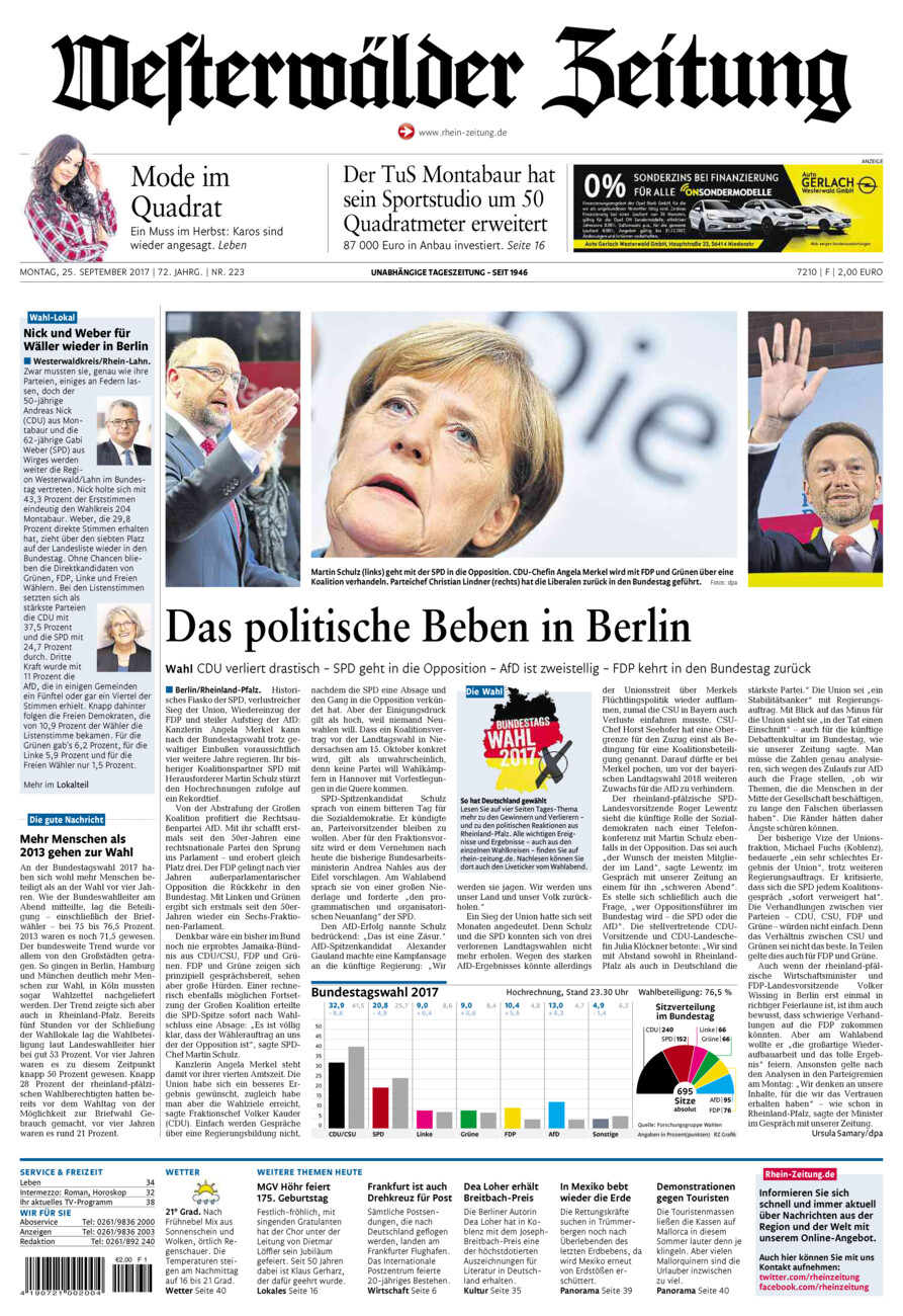 Westerwälder Zeitung vom Montag, 25.09.2017