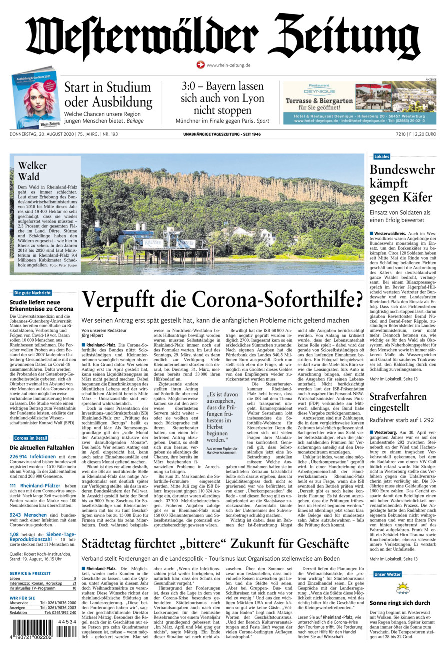 Westerwälder Zeitung vom Donnerstag, 20.08.2020