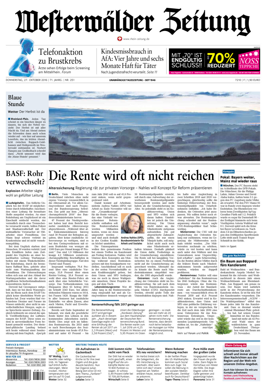 Westerwälder Zeitung vom Donnerstag, 27.10.2016