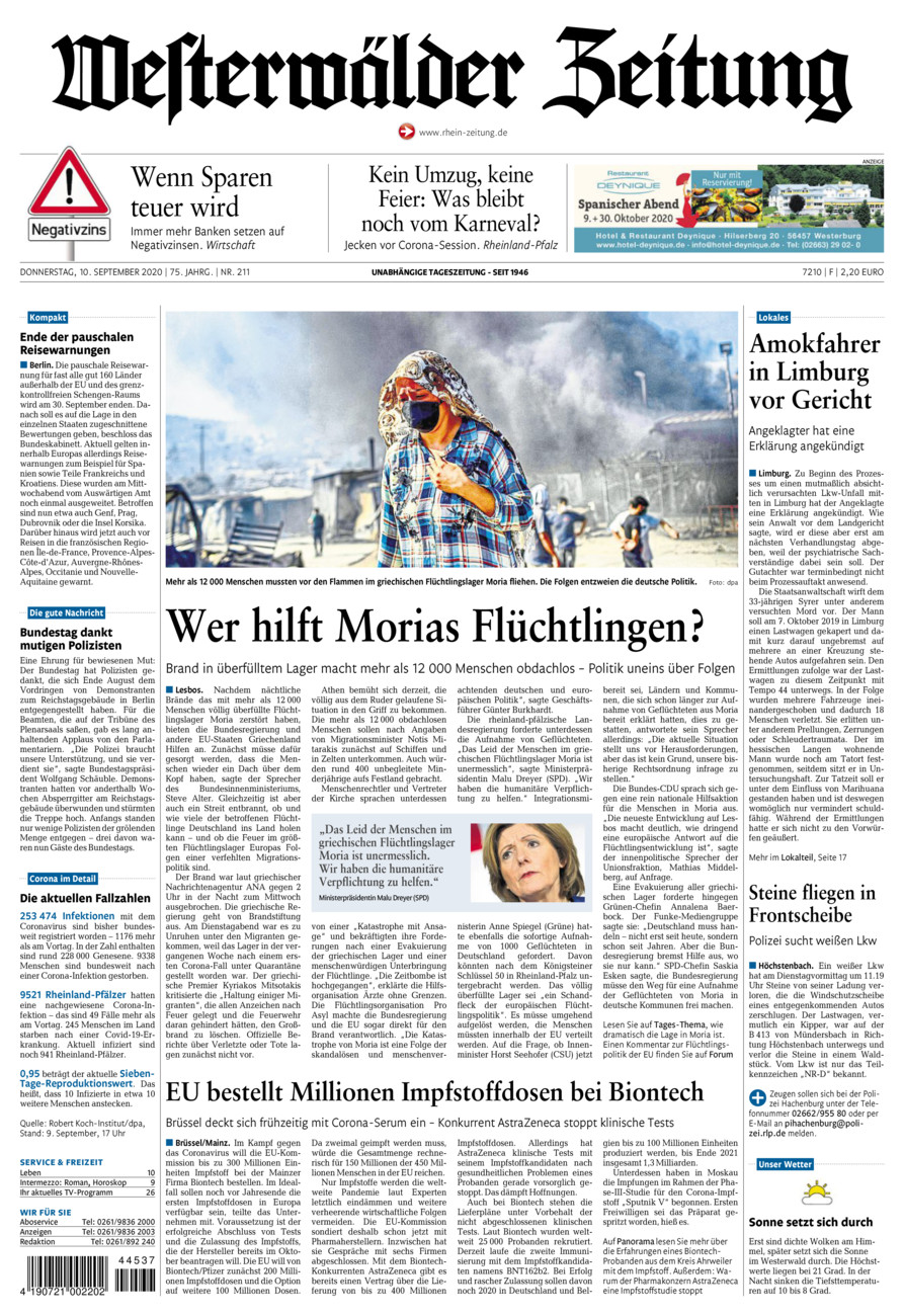 Westerwälder Zeitung vom Donnerstag, 10.09.2020