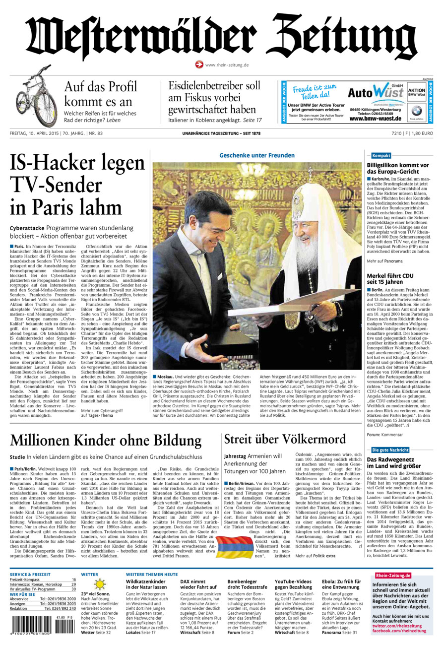 Westerwälder Zeitung vom Freitag, 10.04.2015