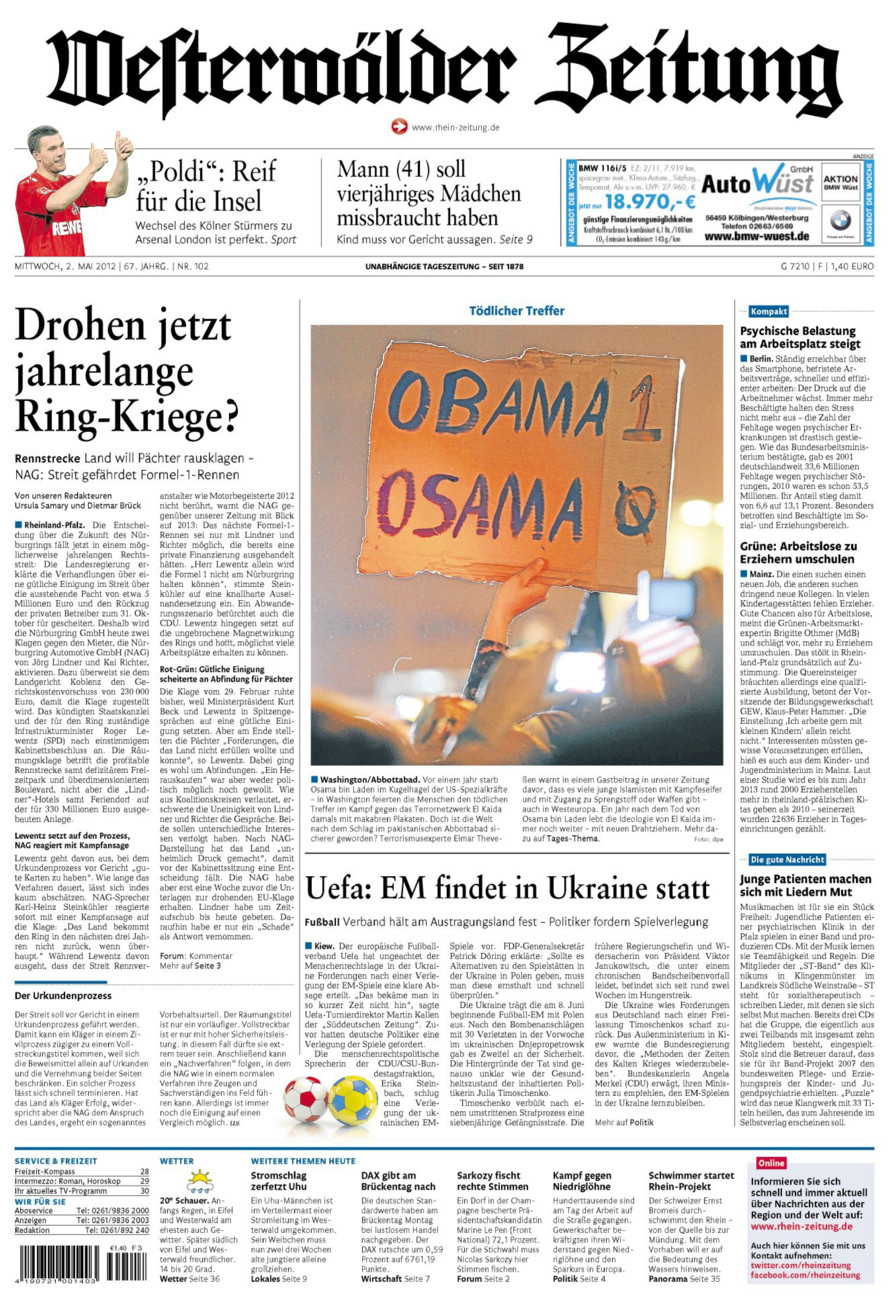 Westerwälder Zeitung vom Mittwoch, 02.05.2012