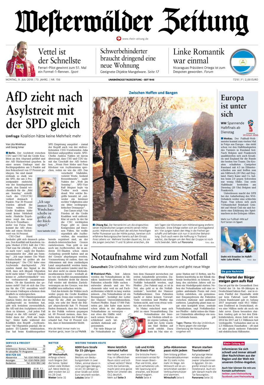 Westerwälder Zeitung vom Montag, 09.07.2018