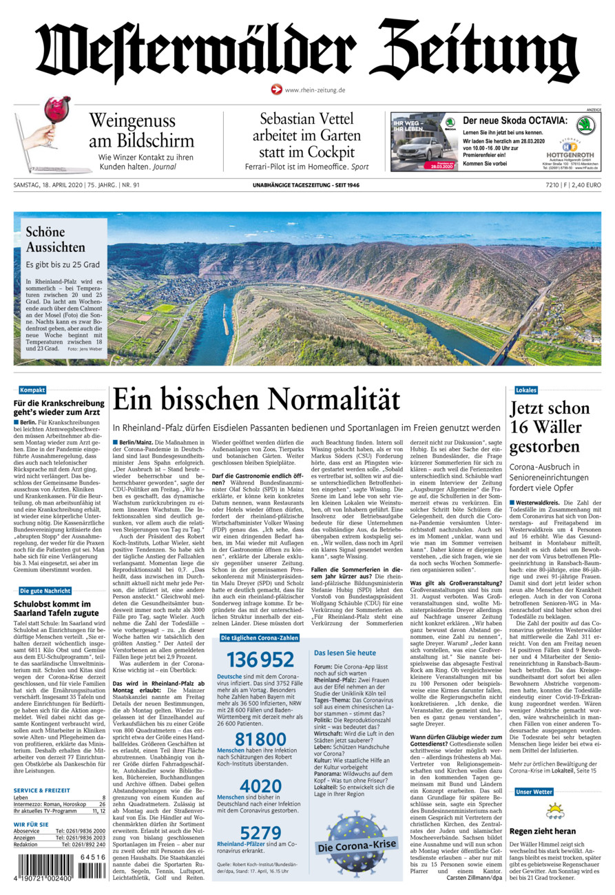 Westerwälder Zeitung vom Samstag, 18.04.2020