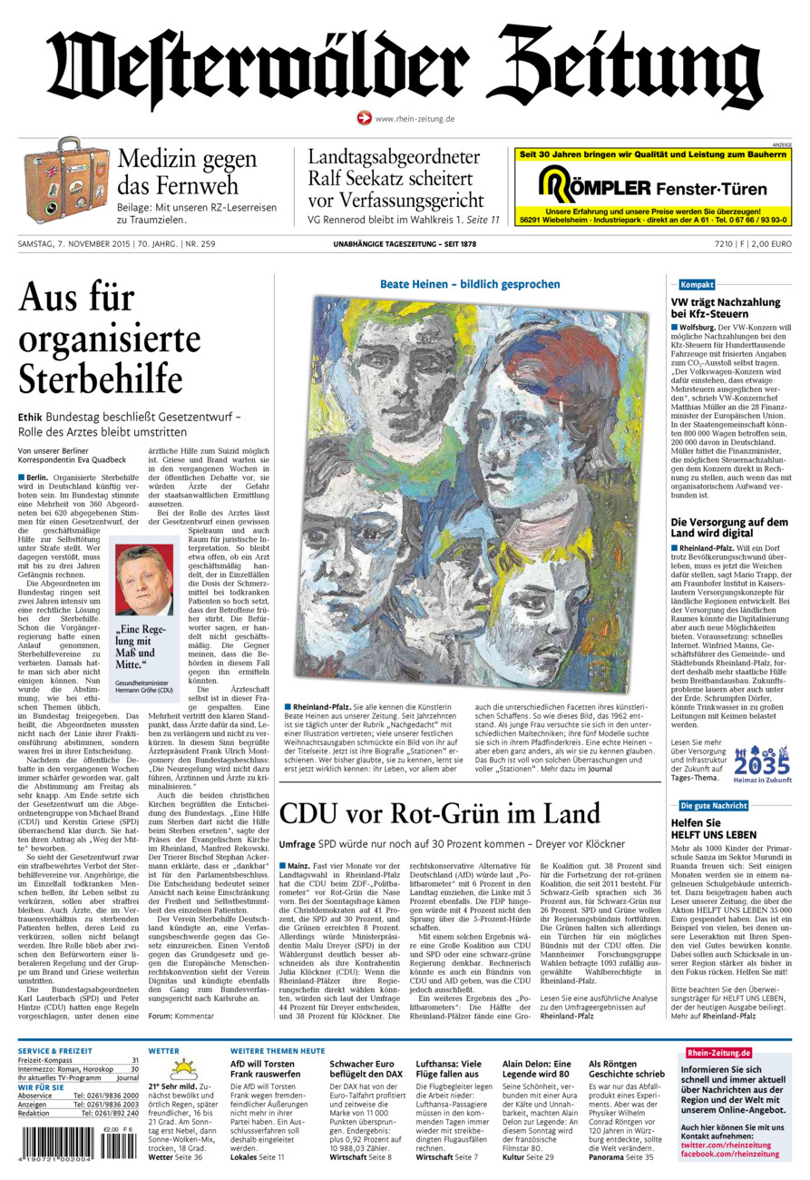 Westerwälder Zeitung vom Samstag, 07.11.2015