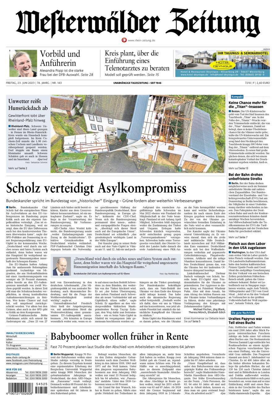 Westerwälder Zeitung vom Freitag, 23.06.2023