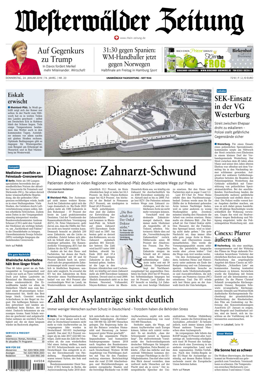 Westerwälder Zeitung vom Donnerstag, 24.01.2019