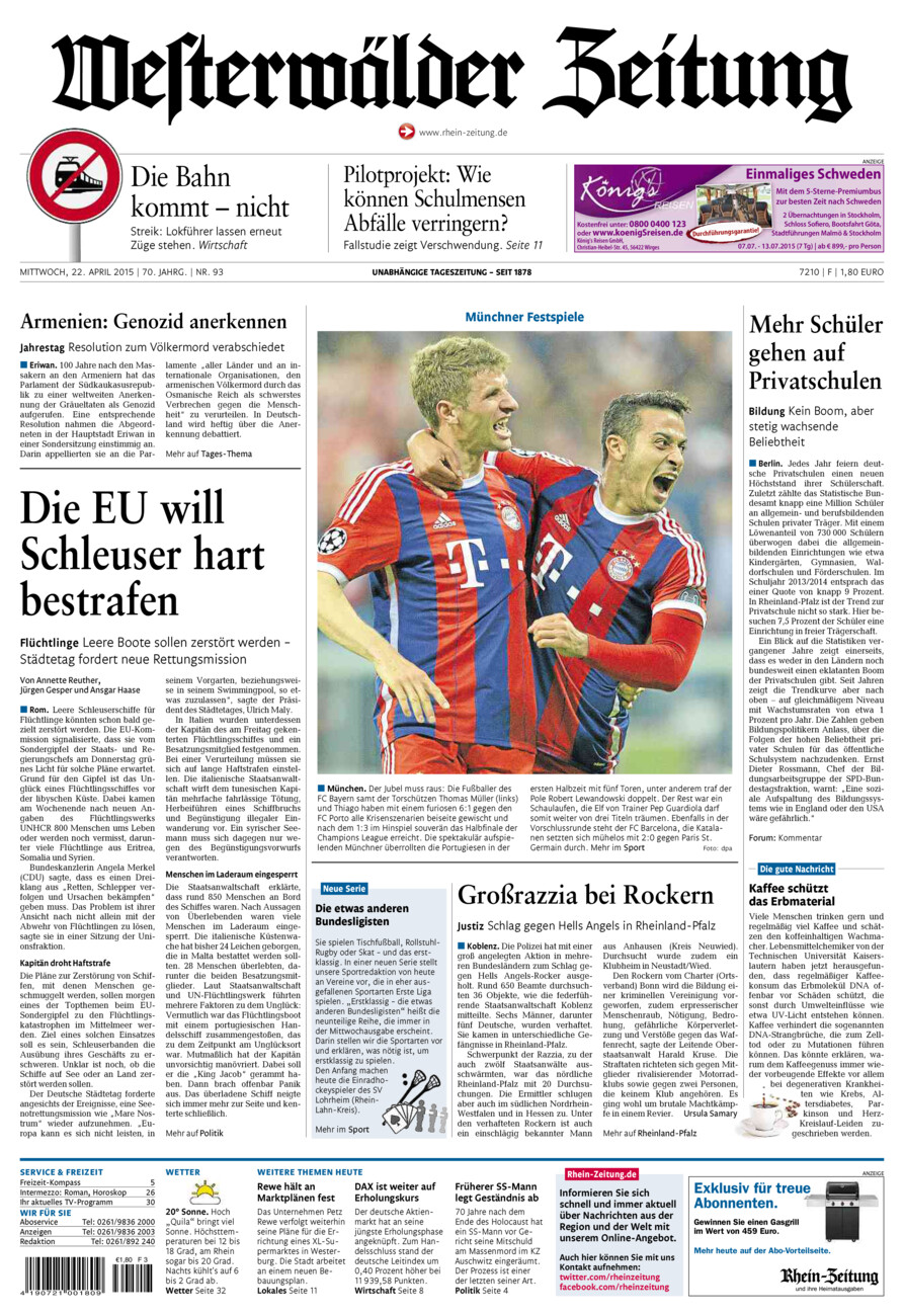 Westerwälder Zeitung vom Mittwoch, 22.04.2015