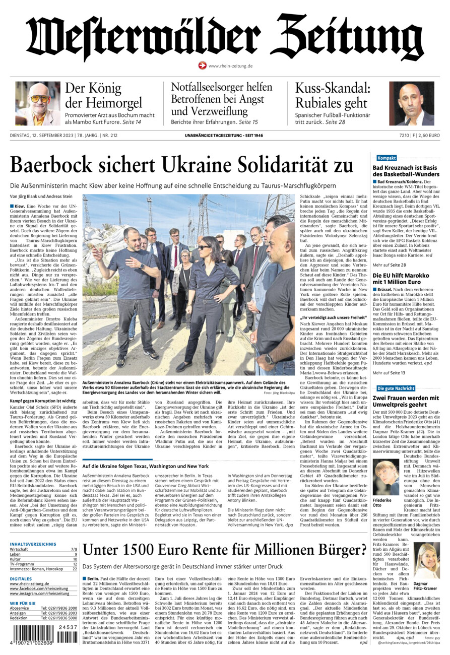 Westerwälder Zeitung vom Dienstag, 12.09.2023