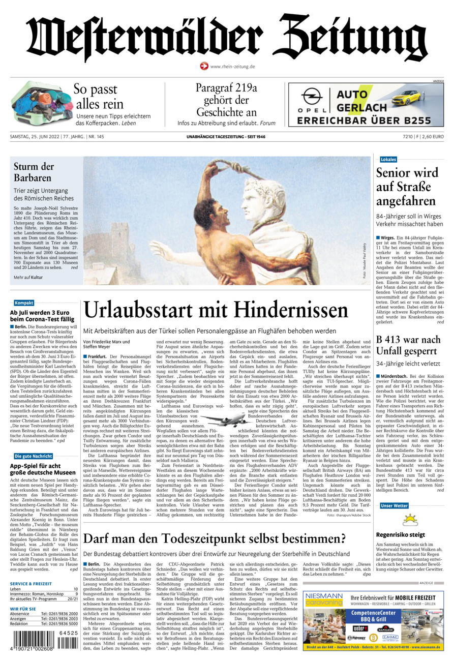 Westerwälder Zeitung vom Samstag, 25.06.2022
