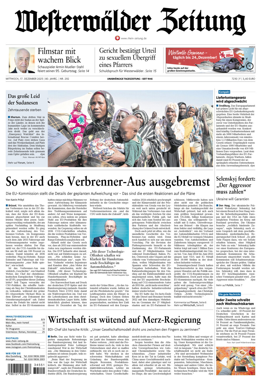 Westerwälder Zeitung vom Mittwoch, 17.12.2025