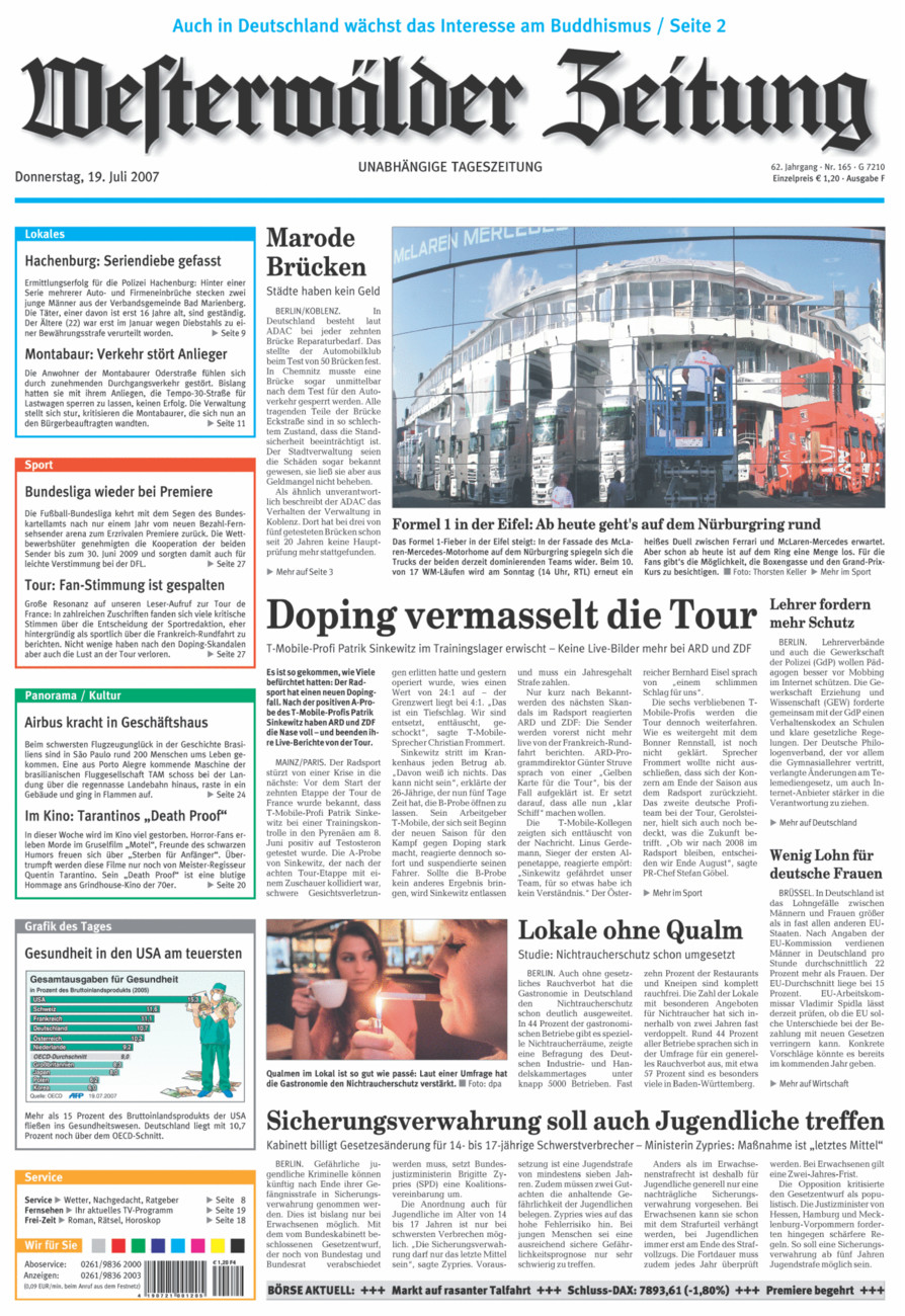 Westerwälder Zeitung vom Donnerstag, 19.07.2007