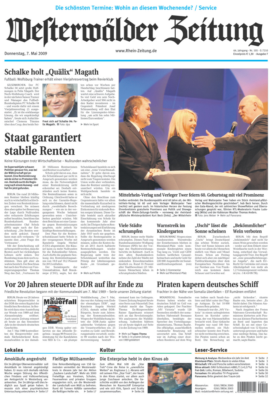 Westerwälder Zeitung vom Donnerstag, 07.05.2009