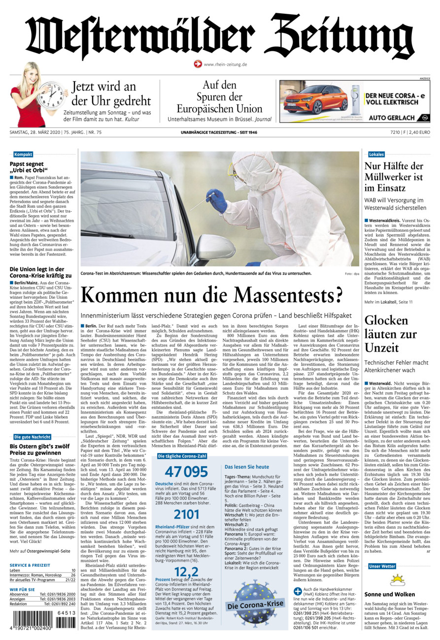 Westerwälder Zeitung vom Samstag, 28.03.2020