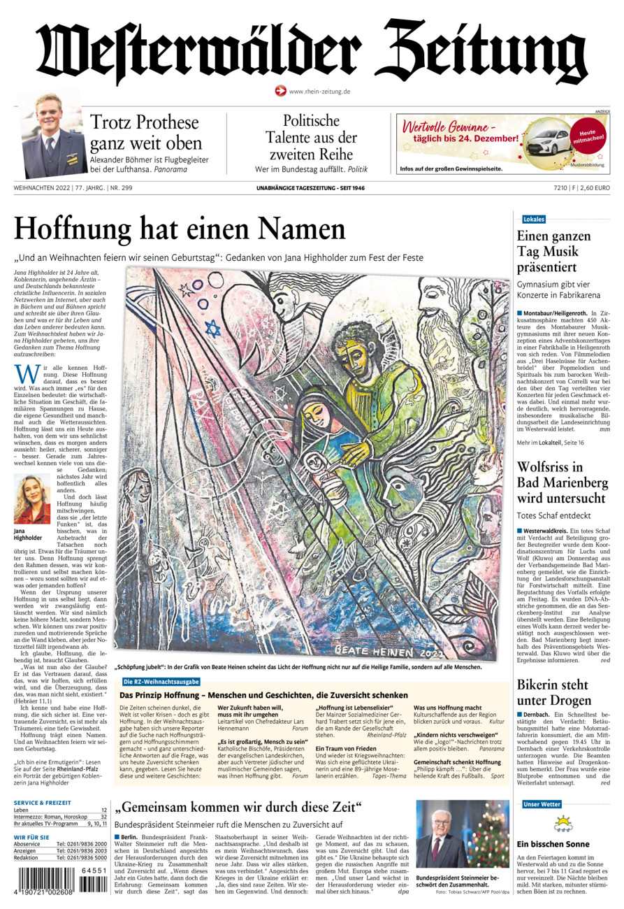 Westerwälder Zeitung vom Samstag, 24.12.2022
