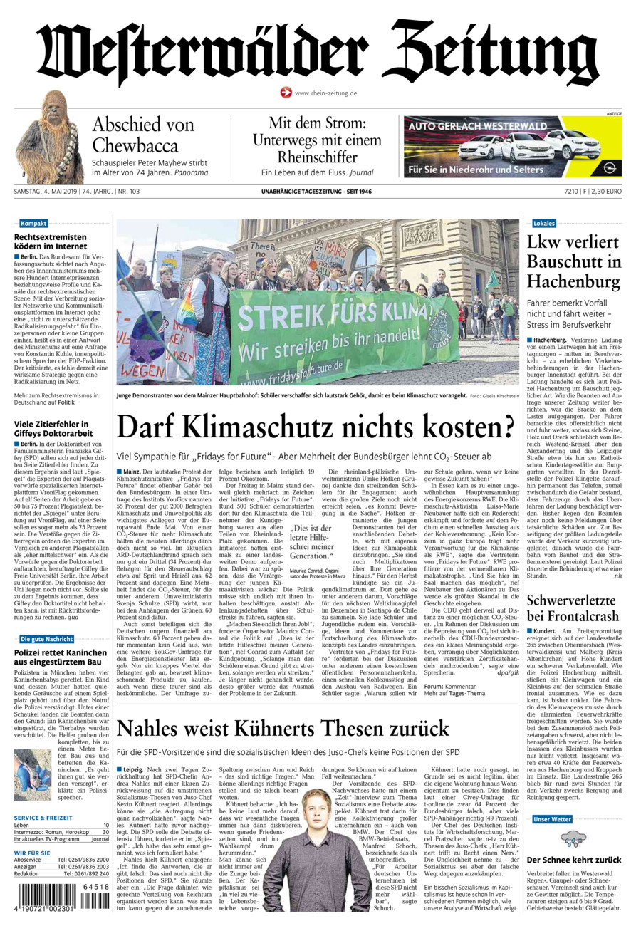 Westerwälder Zeitung vom Samstag, 04.05.2019