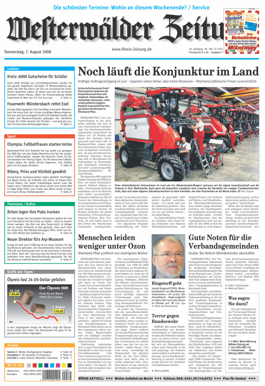 Westerwälder Zeitung vom Donnerstag, 07.08.2008