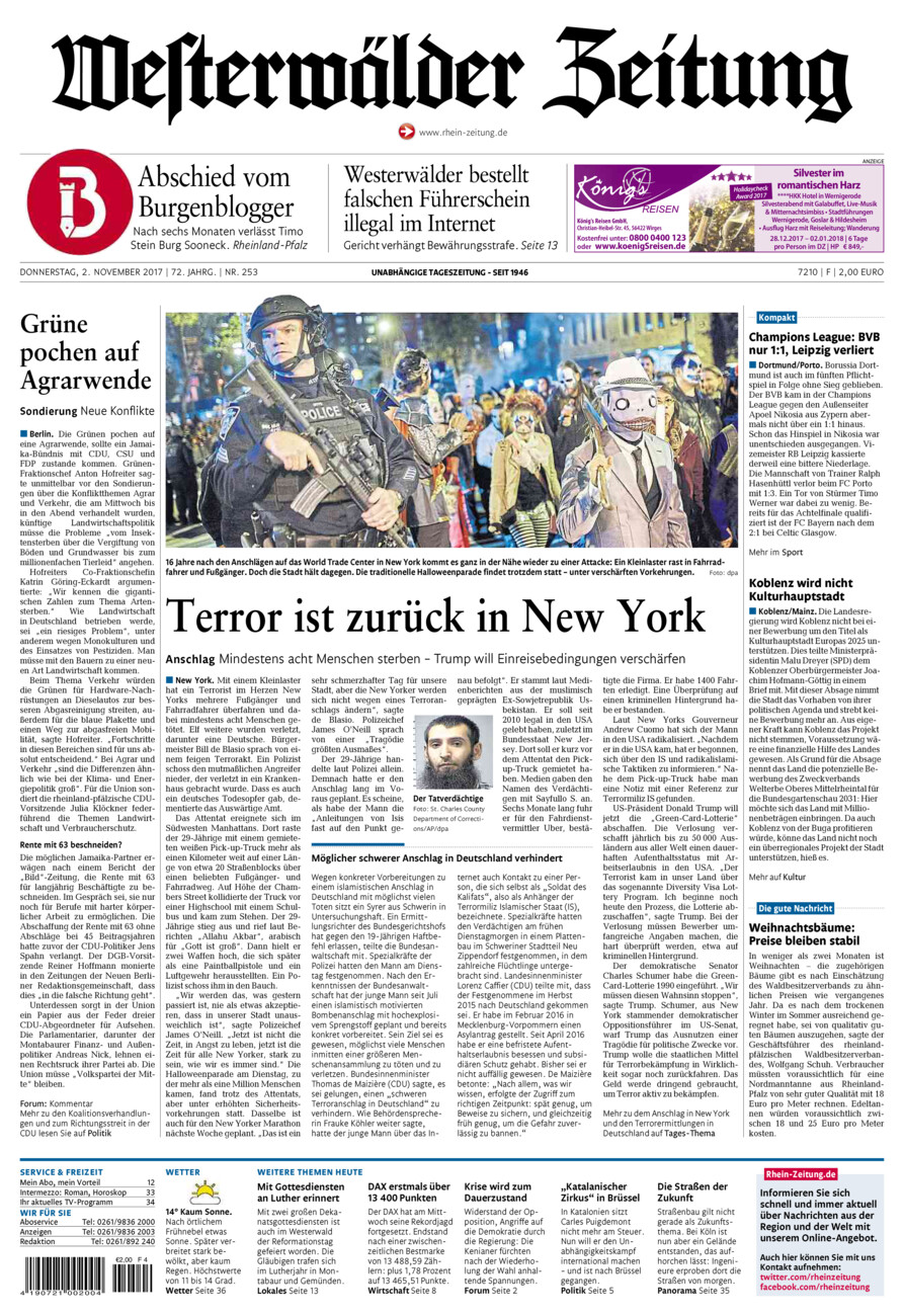 Westerwälder Zeitung vom Donnerstag, 02.11.2017