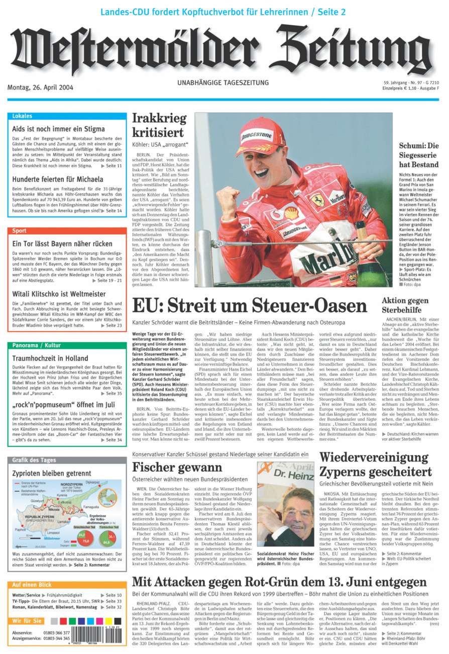 Westerwälder Zeitung vom Montag, 26.04.2004