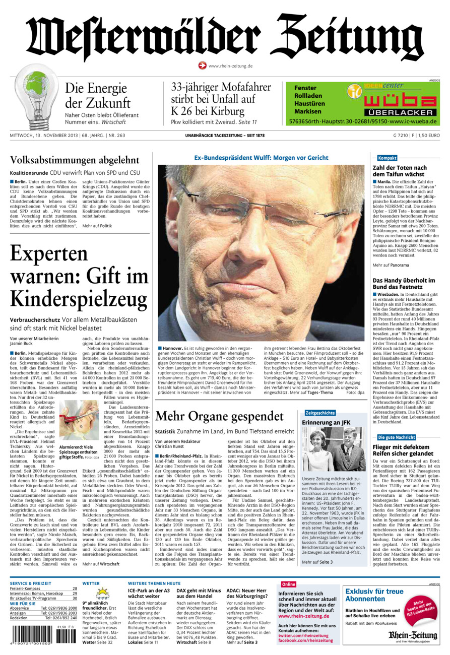 Westerwälder Zeitung vom Mittwoch, 13.11.2013