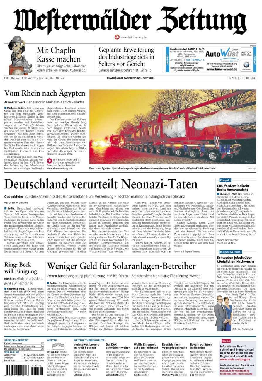 Westerwälder Zeitung vom Freitag, 24.02.2012