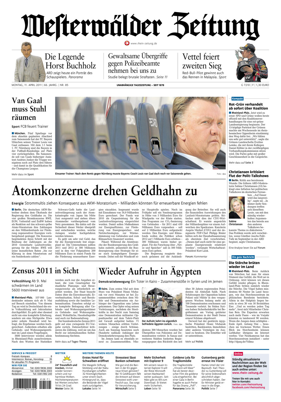 Westerwälder Zeitung vom Montag, 11.04.2011