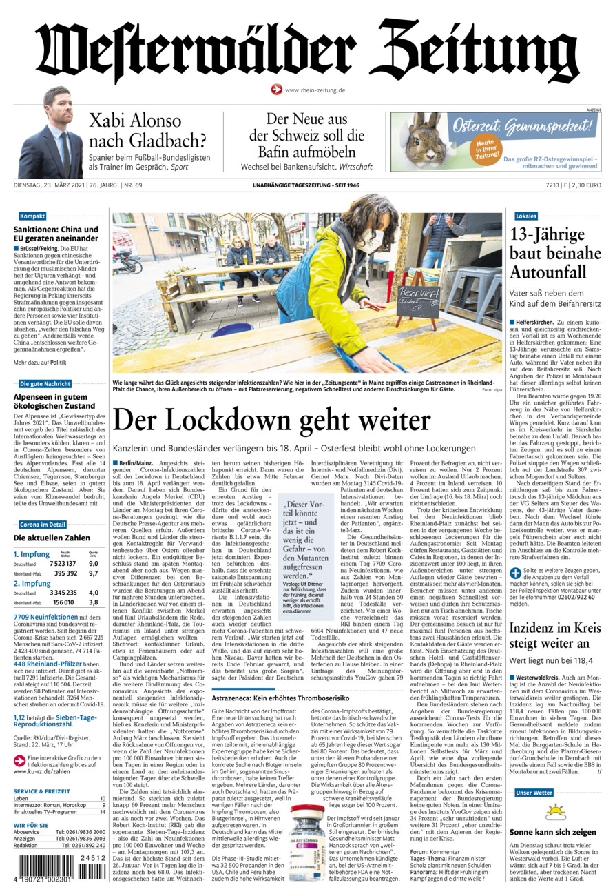 Westerwälder Zeitung vom Dienstag, 23.03.2021