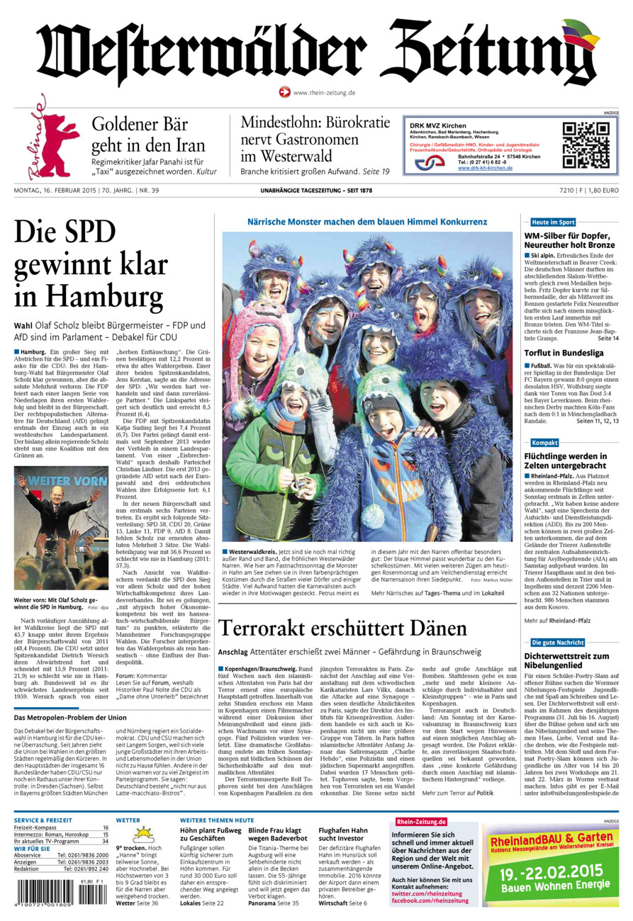 Westerwälder Zeitung vom Montag, 16.02.2015