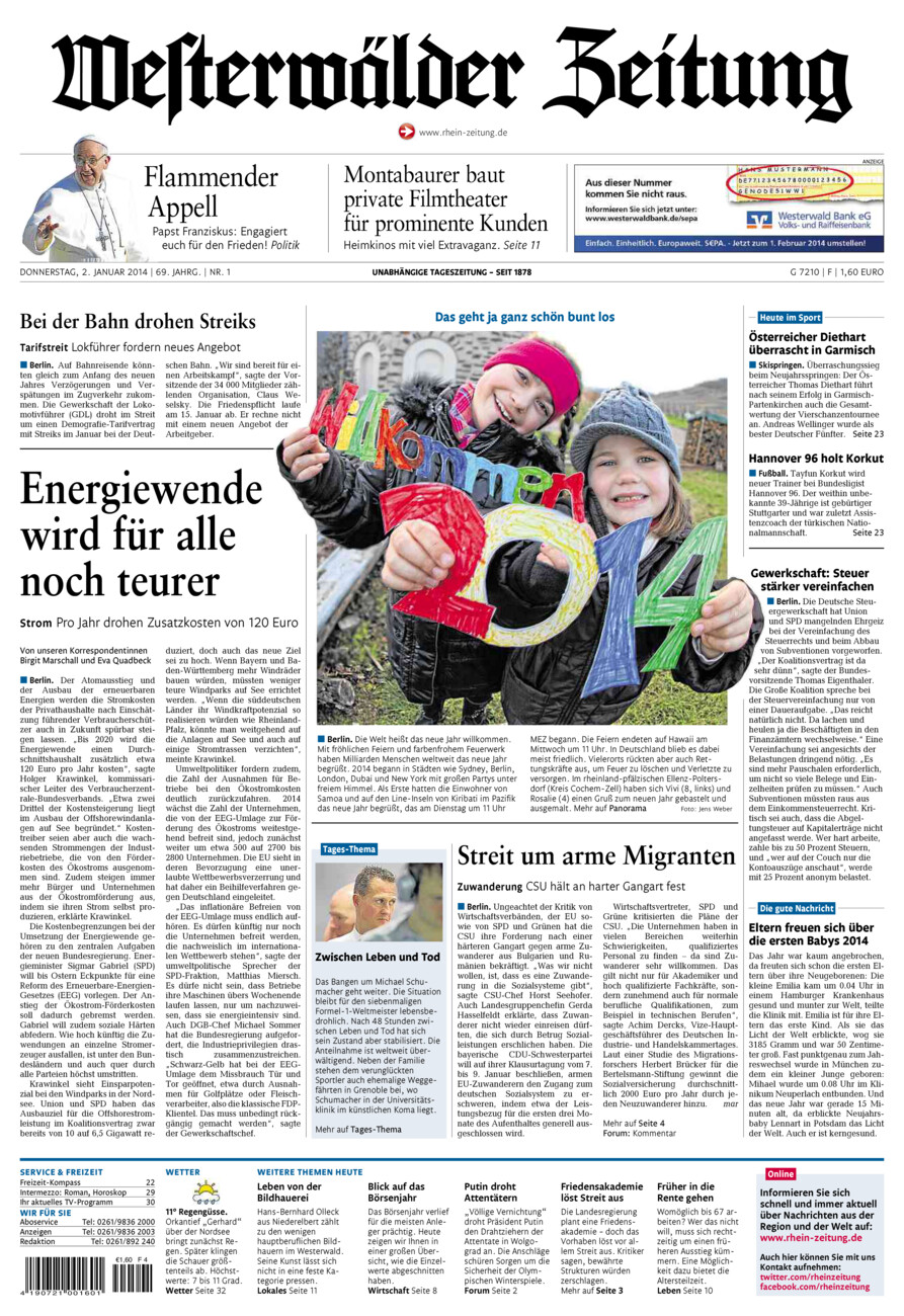 Westerwälder Zeitung vom Donnerstag, 02.01.2014