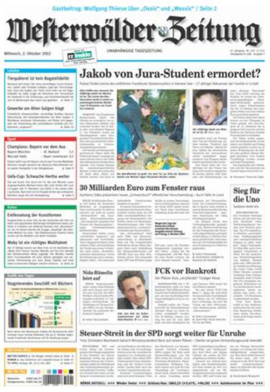 Westerwälder Zeitung vom Mittwoch, 02.10.2002