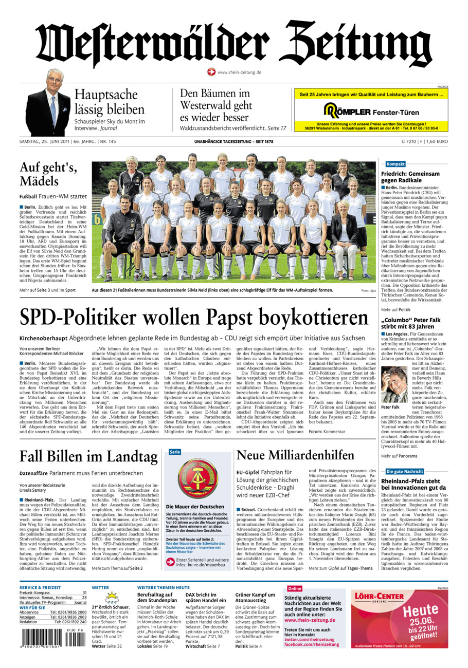 Westerwälder Zeitung vom Samstag, 25.06.2011